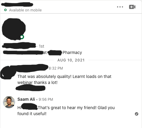 a testimonial from a pharmacist who attended the webinar
