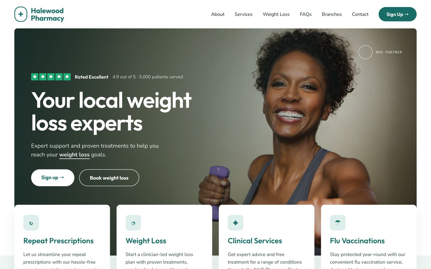 Halewood Pharmacy desktop homepage design
