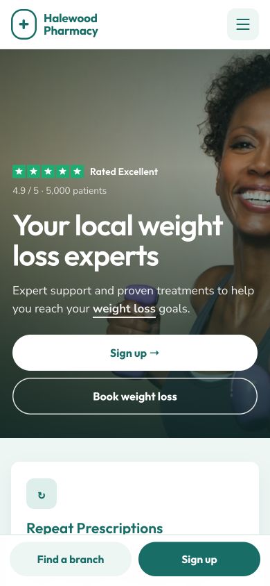 Halewood Pharmacy mobile homepage design