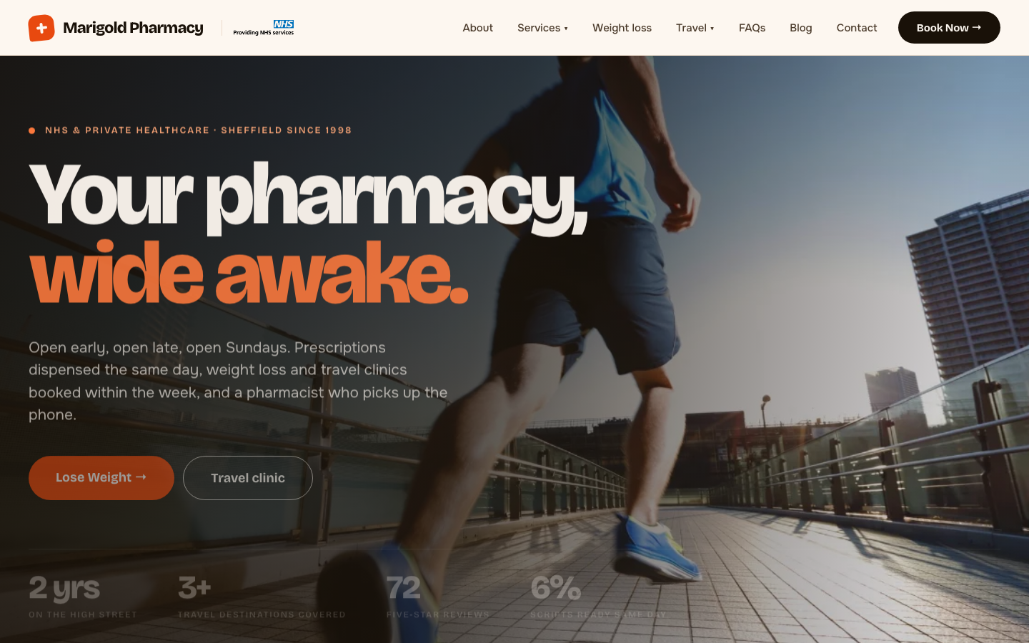 Marigold Pharmacy desktop homepage design
