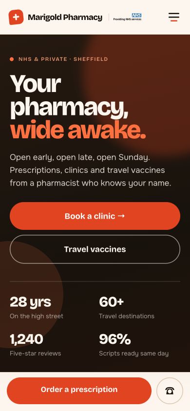 Marigold Pharmacy mobile homepage design