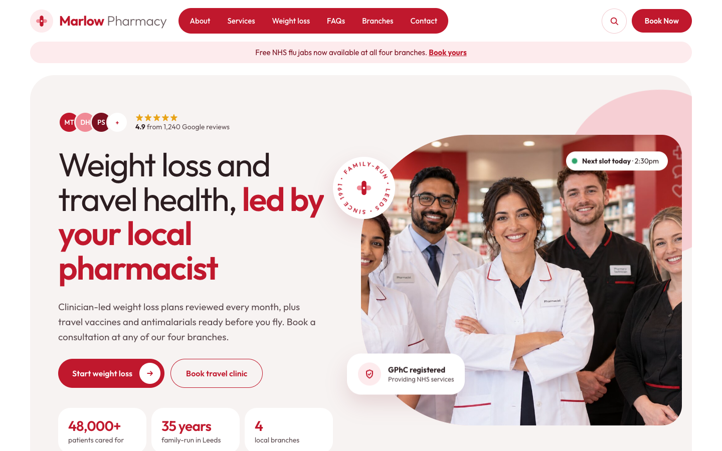 Marlow Pharmacy desktop homepage design