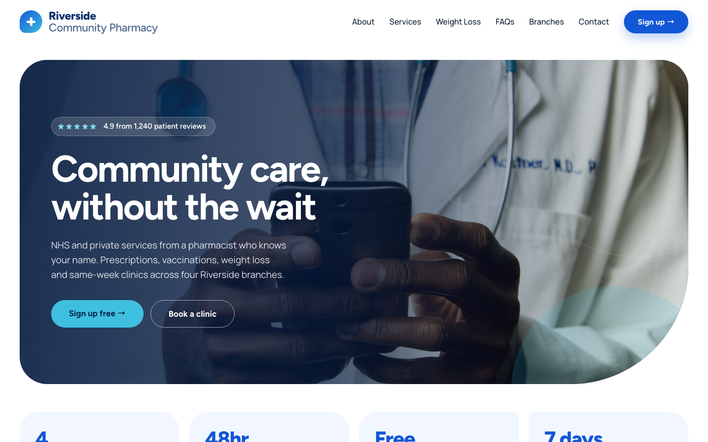 Riverside Pharmacy desktop homepage design