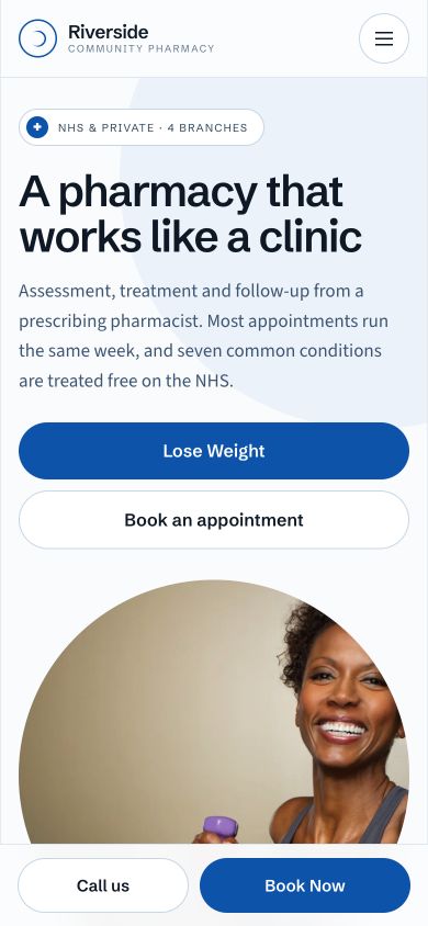 Riverside Pharmacy mobile homepage design