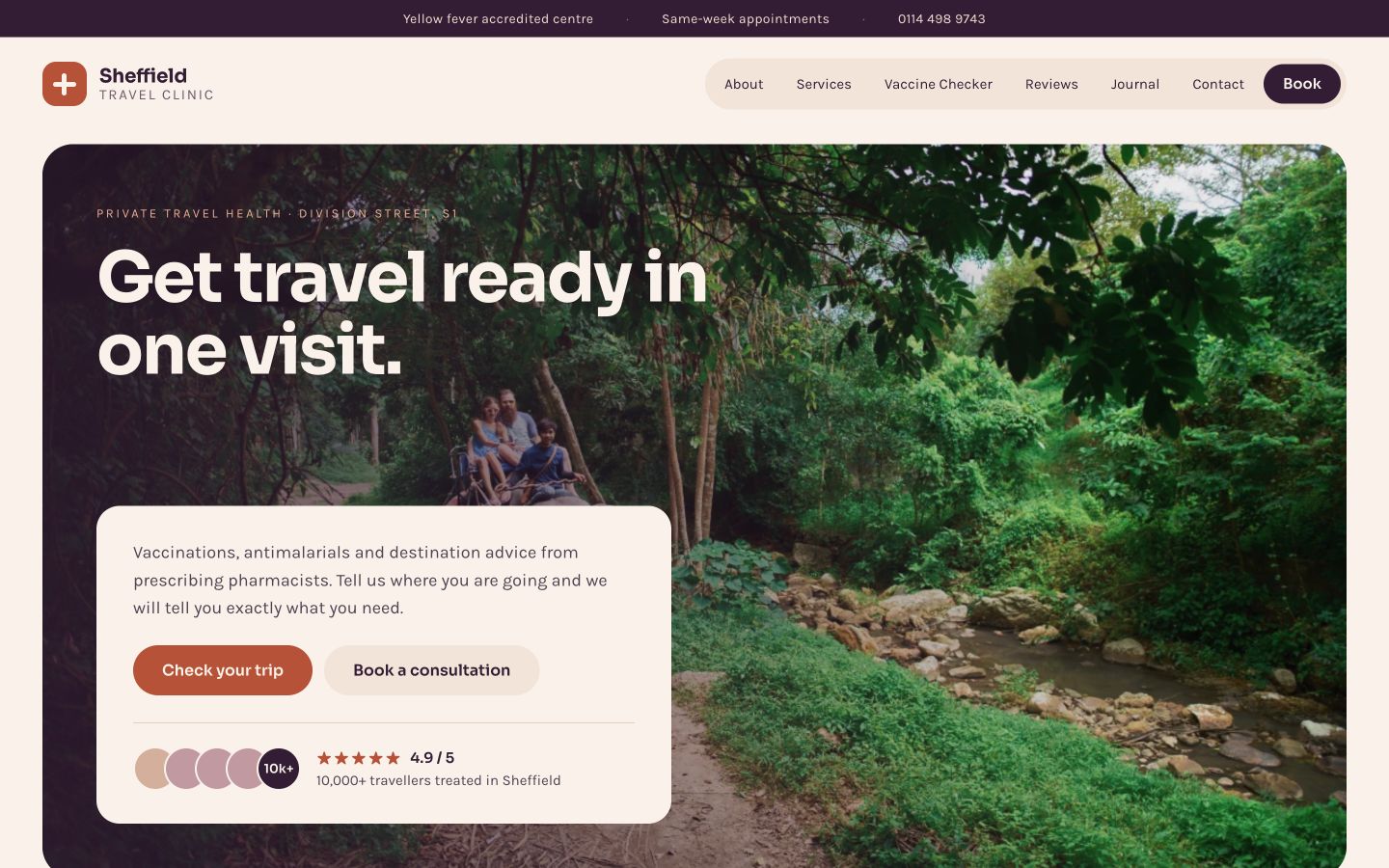 Sheffield Travel Clinic desktop homepage design