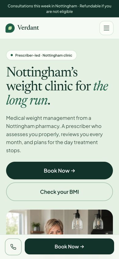 Verdant Weight Clinic mobile homepage design