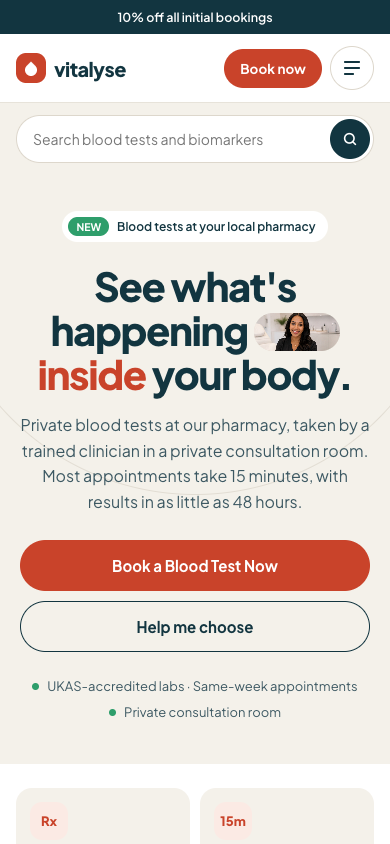 Vitalyse mobile homepage design