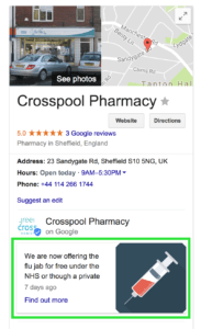 Google My Business can help you promote the flu jab service