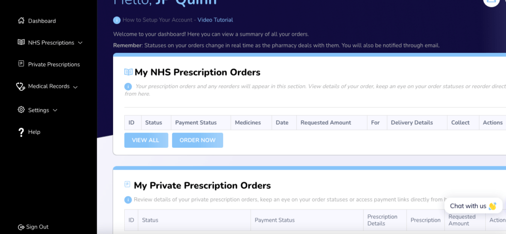 an image showing the internal patient dashboard for an EPS system