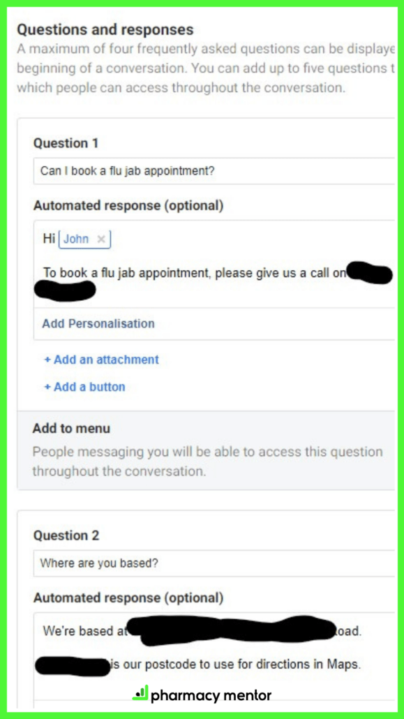 auto replies on facebook to help manage covid-19 vaccine service