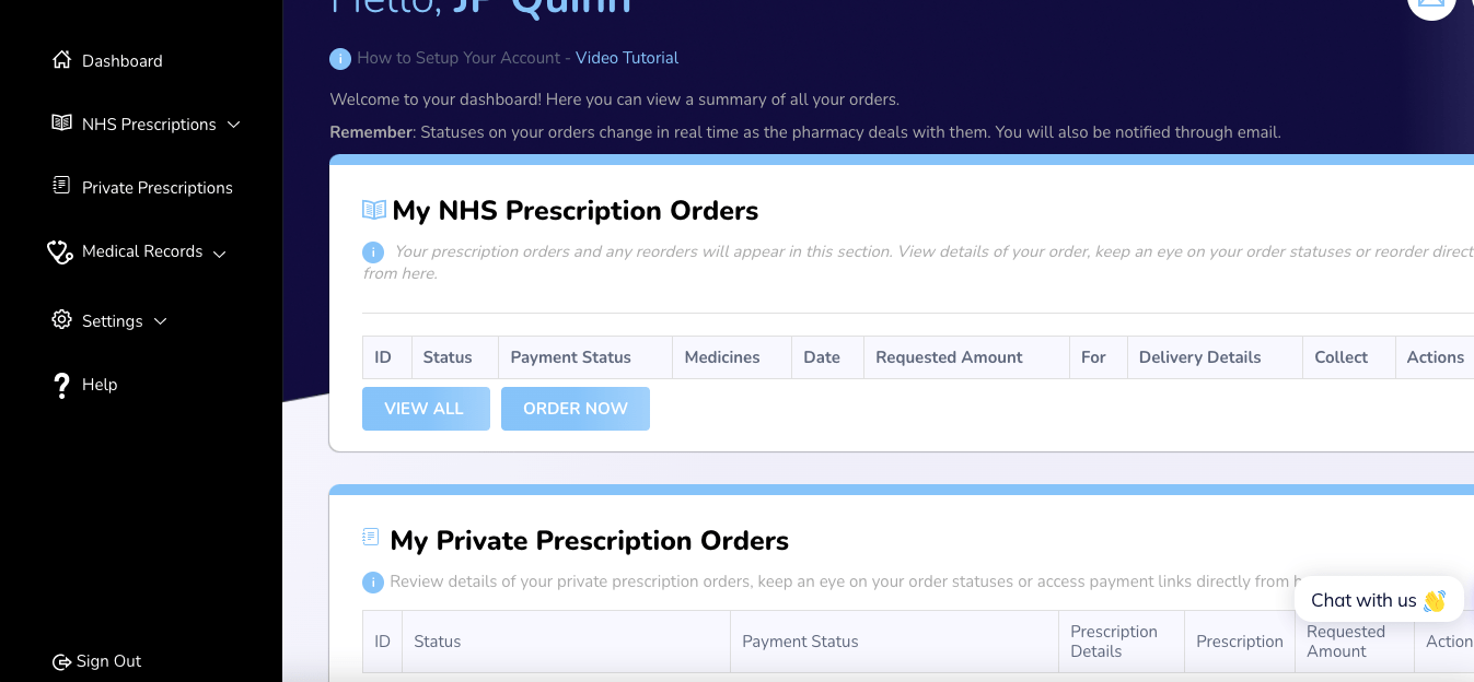 an image showing the internal patient dashboard for an EPS system