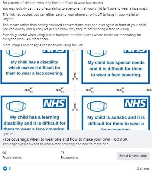 example of a facebook health post for covid