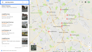 Pharmacies as seen on Google Maps