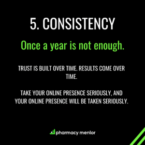 5. Consistency. Once a year is not enough. trust is built over time. results come over time. take your online presence seriously, AND YOUR ONLINE PRESENCE will BE takeN seriously.